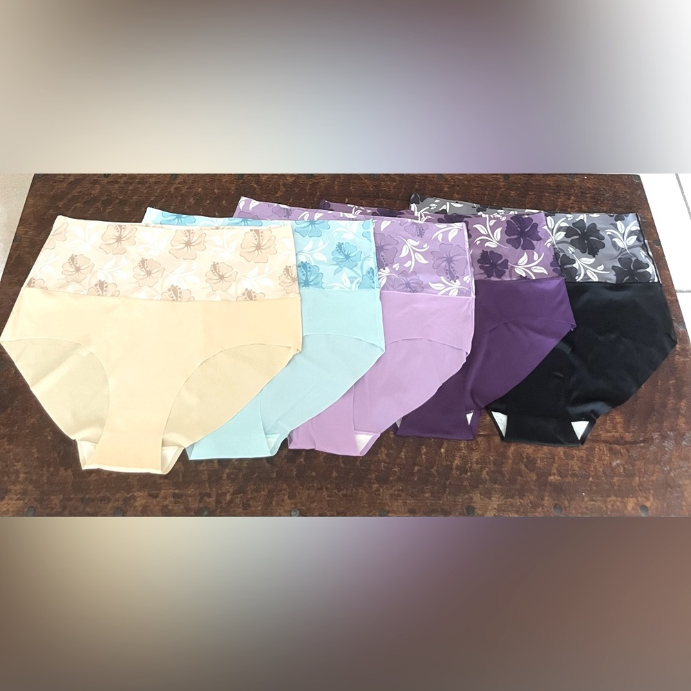 Five Pairs Floral Wide Waistband No Pinch Shaping Panties XXL